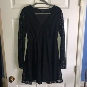 Black lace dress with sheer lace bell sleeves